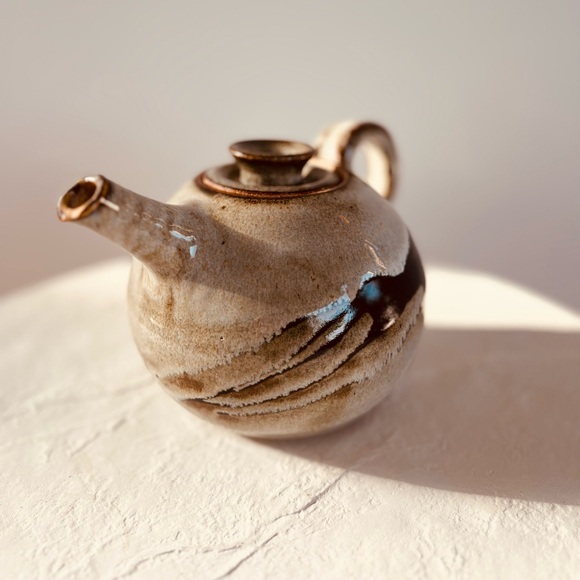 VINTAGE HANDMADE SIGNED STUDIO POTTERY TEAPOT‎ GORGEOUS BROWN/GREY GLAZE EUC - Picture 3 of 11